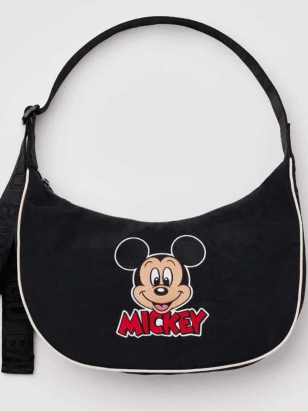 BAGGU Black Nylon Crescent Bag with Red Embroidered Detail